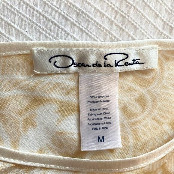 OSCAR DE LA RENTA CREAM GOLD PRINT SPAGHETTI SLEEVES SATIN MAXI SLIP SLEEPWEAR - Picture 6 of 8